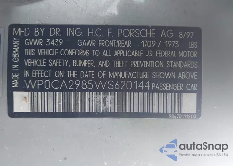 1998 Porsche Boxster из США, поврежденный, VIN WP0CA2985WS620144
